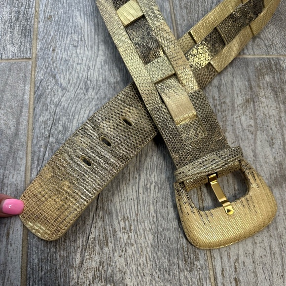 Gold  Lizard  Leather  Metalic Chunky  Belt 44” main image 5